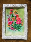 Obrazy haftowane wstążkami, wyszywany koralikami