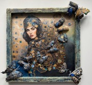 Obraz z elementami 3D inspirowany dziełami Klimta – kobieta i motyle