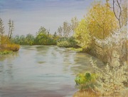 RZEKA WIOSNĄ obraz olejny na płótnie 40 x 30