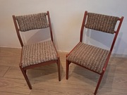 Krzesła drewniane z beżowym obiciem (2 szt.), Vintage, do sprzedania