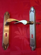 Klamka mosiężna w kolorze Patyna - Stare Złoto komplet