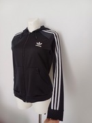 adidas czarna bluza z kapturem trzy paski logo napis M
