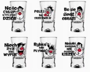 Kieliszki, kielonki do wódki, 12 szt. ze śmiesznymi nadrukami
