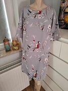 XXL 44 szara czerwona sukienka w kwiaty jesienna na jesień do pracy biurowa