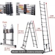 Drabina teleskopowa 3.8m(2x1.9m) ze stabilizatorem nowa 