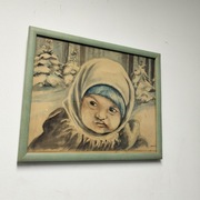 Stary obraz malowany " Dziewczynka" J.Nagaj