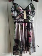 Nowa elegancka sukienka szara w kwiaty Uttam Boutique London M 38 