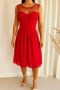 Elegancka Czerwona Sukienka EVA & LOLA z Perełkami – Rozmiar S – Lato