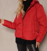 Damska Ocieplana Zimowa Kurtka Pikowana z Odpinanym Kapturem Czerwona 2XL