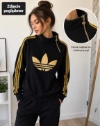Bluza Adidas Originals czarna S zlote logo paski vintage