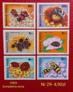 Znaczki fauna;29: owady, kwiaty- Węgry 1980r **