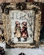 Obraz zimowy na drewnie decoupage