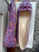 Damskie balerinki czółenka fioletowe kwiaty zapato skórzane rozmiar 39