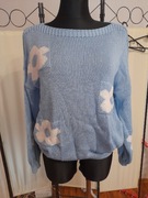 Sweterek błękitny kwiaty 