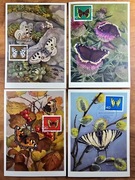 4 pocztówki z motylami + znaczki 1962 znaczki charytatywne Motyle