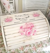 Chlebak drewniany vintage duży cream