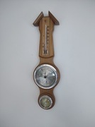 Stara drewniana stacja pogodowa termometr barometr higrometr