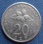 Moneta Malezja 20 senów 1998