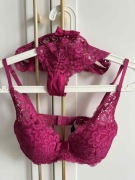 Komplet biustonosz damski majtki stringi różowy koronkowy push-up ETAM 75B