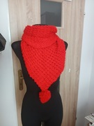 Komin szal damski z pomponem czerwony