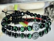 BRANSOLETKA DRZEWKO SZCZĘŚCIA KAMIEŃ HEMATYT ZIELONE TYGRYSIE OKO SZE.17