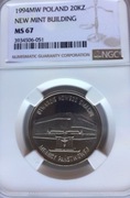 20000 ZŁ 1994 GMACH MENNICY PAŃSTWOWEJ NGC MS67 ! 2 MAX PIĘKNA