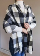Elegancki szalik w biało-czarną kratę, 180cm