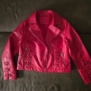 Piękna kurtka Ramoneska czerwona z wiązaniami eko NOWA