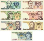 Zestaw 7 szt. PRL 10-1000 zł 1982-1988 st. 1-/1 UNC