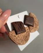 Kolczyki geometryczne retro słomiane drewniane rattanowe naturalny beż