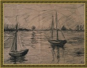 Rysunek "Zachód słońca " węgiel sepia