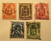 Herb Belgii. Nominały 5, 10, 25, 35 i 50. Belgia 1932 r