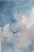Akwarela oryginał; niebo, chmury i ptaki; zestaw dwóch obrazków 14x21