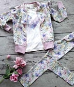 Komplet dres zestaw kwiaty rozpinana bluza + leginsy + bluzka r. 110