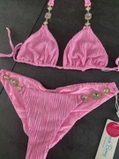 Beach Bunny Strój Kąpielowy Raja Różowy Biżuteryjny Nowy S/M Premium z USA