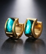 Kolczyki koła małe z kryształkiem prostokątnym zielony złoty 