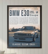 BMW E30 Coupe plakat A3 w ramie retro vintage motoryzacja