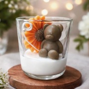 Świeczka dekoracyjna - Miś i kwiat - Na prezent / dekoracja