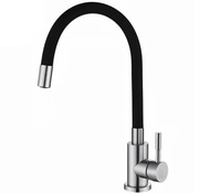 bateria kuchenna do zlewu giętka wylewka kran srebrna stal i silikon