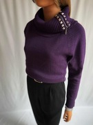 sweter fioletowy golf bonprix ozdobny zamek długi rękaw rozmiar 36