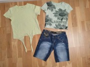 2 sztuki bluzka H&M + Sinsay+ spodenki jeansowe XS 34/36 rozm 152