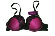 BESIRED Seksowny Biustonosz push-up bordowo-czarny z koronką 75 B