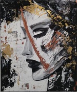 Złota cisza obraz ręcznie malowany 50x60cm akryl