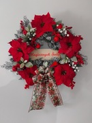 Duży wianek wieniec Bożonarodzeniowy gwiazdy betlejemskie kokarda