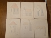 Hermann Beutnagel szkice z 1899 zestaw 6 rysunków bryły kościołów romańskic