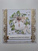 Ręcznie Robiona Kartka Pierwsza Komunia Święta 3D Chłopiec Złoto Pamiątka