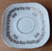 Talerzyki małe 2 szt. wzór srebrny, kwiatowy _Wawel  porcelana PRL