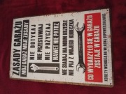 Tablica metalowa do powieszenia Zasady garażu 30x20 cm 