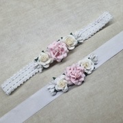 Zestaw biała koronkowa opaska oraz pasek na chrzest urodziny sesję 