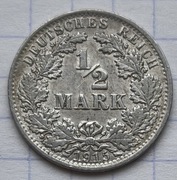 #2866 Niemcy - Cesarstwo 1/2 marki 1915 A srebro 